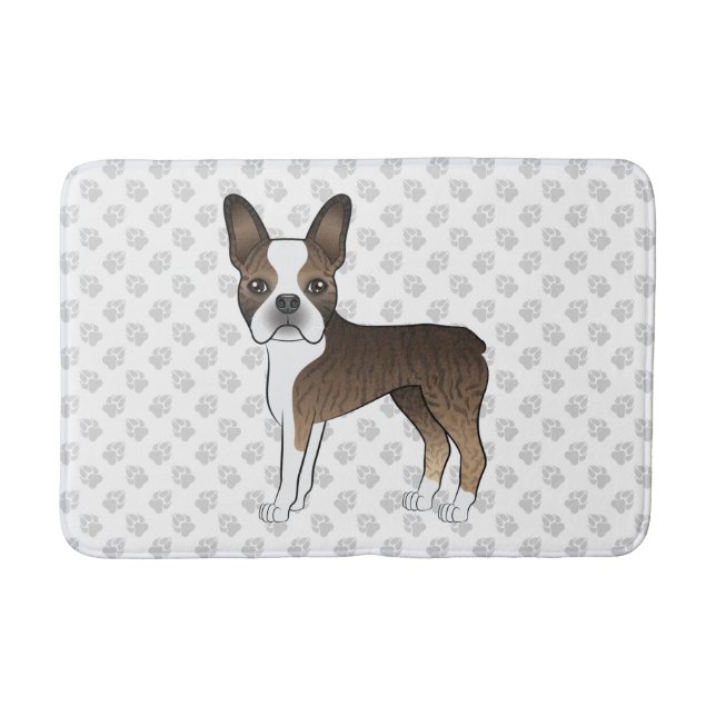 Brindle Boston Terrier Cartoon Dog Illustration Bath Mat (Front)