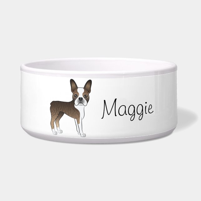 Brindle Boston Terrier Cute Cartoon Dog And Name (Front)