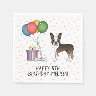 Brindle Boston Terrier Cute Cartoon Dog - Birthday Napkin