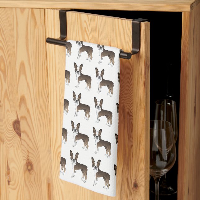 Brindle Boston Terrier Cute Cartoon Dog Pattern Kitchen Towel (Thirds Fold)