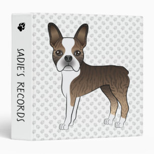 Brindle Boston Terrier Cute Cartoon Dog & Paws Binder