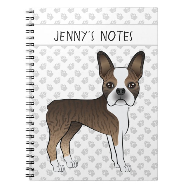 Brindle Boston Terrier Cute Cartoon Dog & Text Notebook (Front)