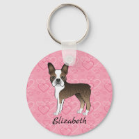 Brindle Boston Terrier Dog On Pink Hearts And Name