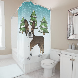 Brindle Boston Terrier In A Winter Forest