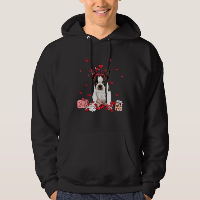 Brindle Boston Terrier With Heart Shape Valentine Hoodie (Front)