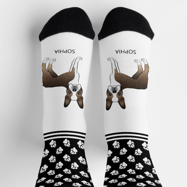 Brindle Boston Terrier With Name And Paws Socks (Top)
