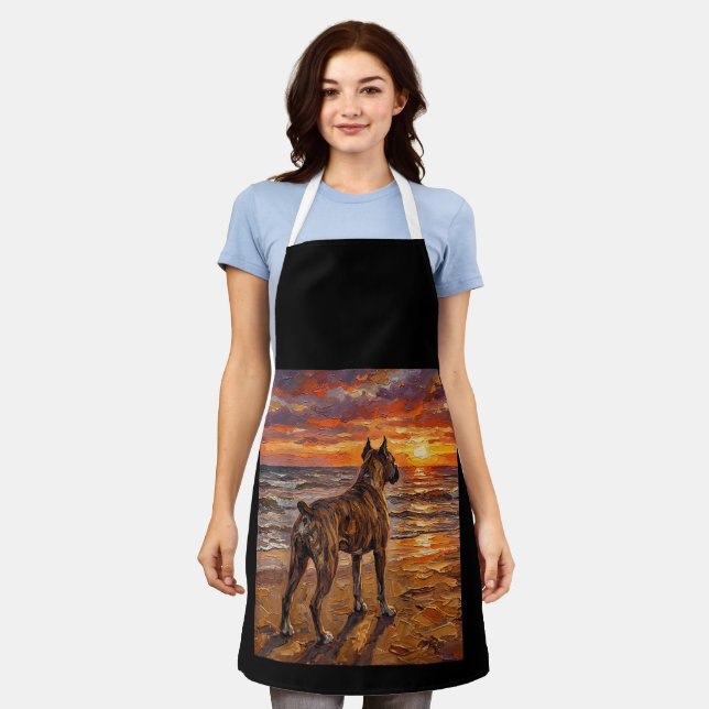 Brindle Boxer at Sunset Beach Boxer Dog Art Gift Apron (Worn)