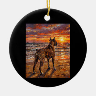 Brindle Boxer at Sunset Beach Boxer Dog Art Gift Ceramic Ornament