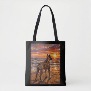 Brindle Boxer at Sunset Beach Boxer Dog Art Gift Tote Bag