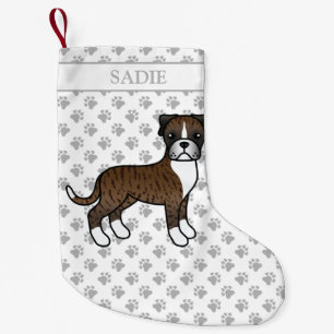 Brindle Boxer Cute Cartoon Dog & Name Small Christmas Stocking