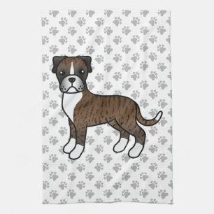 Brindle Boxer Cute Cartoon Dog & Paws Kitchen Towel