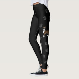 Brindle Boxer Cute Cartoon Dog With Paws Black Leggings