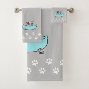 Brindle Boxer Dog Themed Bathroom Decor - Grey Bath Towel Set