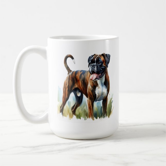 Brindle Boxer featured in Watercolor Coffee Mug (Left)
