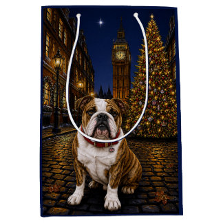 Brindle Bulldog Holiday  Medium Gift Bag