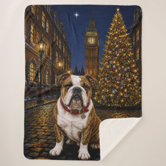Brindle Bulldog Holiday  Sherpa Blanket