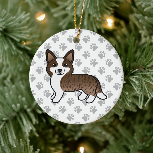 Brindle Cardigan Welsh Corgi Cartoon Dog Ceramic Ornament (Tree)