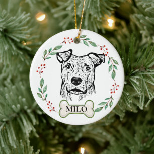 Brindle Dog Personalized Hand Drawing Ceramic Ornament