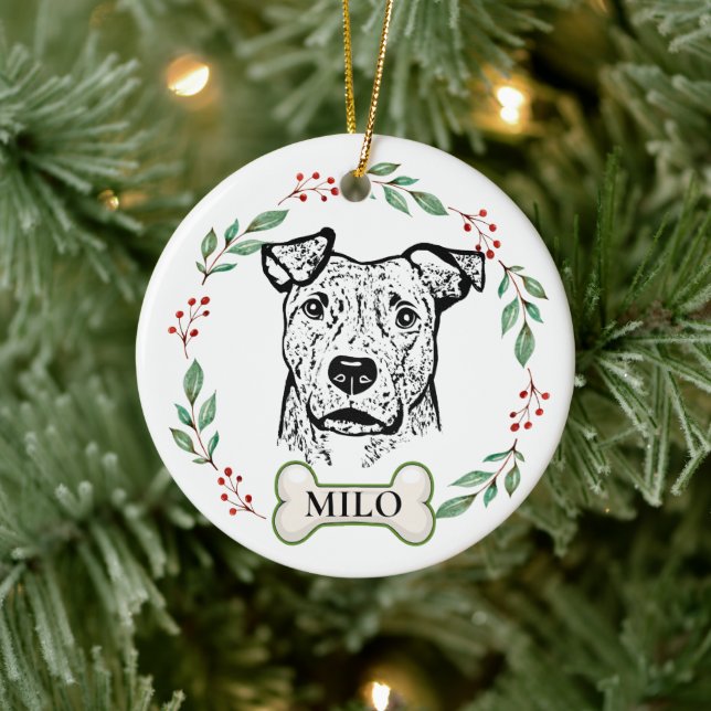 Brindle Dog Personalized Hand Drawing Ceramic Ornament (Tree)