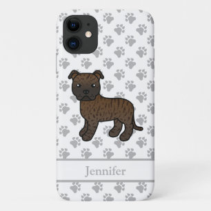 Brindle English Staffie Cute Cartoon Dog & Name iPhone 11 Case
