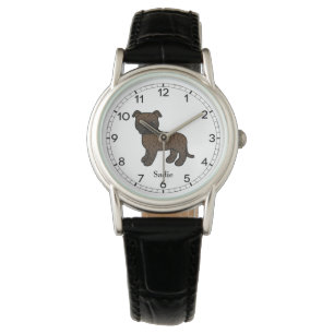 Brindle English Staffie Cute Cartoon Dog & Name Watch