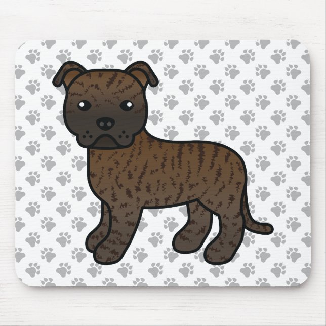Brindle English Staffie Cute Cartoon Dog & Paws Mouse Pad (Front)