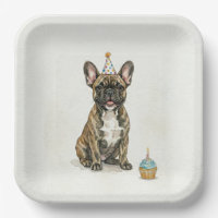 Brindle French Bulldog Birthday Party Hat Cupcake
