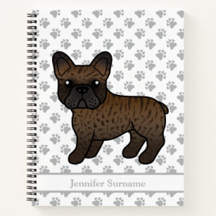 Brindle French Bulldog Cartoon Dog & Custom Text Notebook
