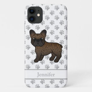 Brindle French Bulldog Cute Cartoon Dog & Name iPhone 11 Case