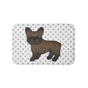 Brindle French Bulldog Cute Cartoon Dog & Paws Bath Mat