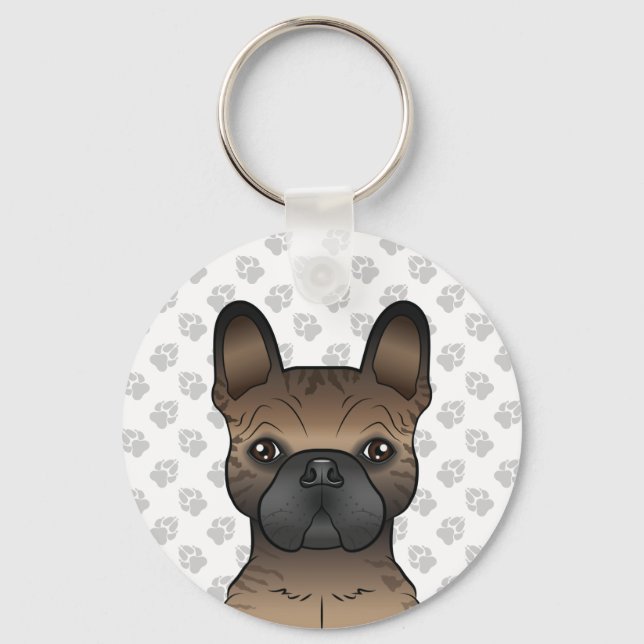 Brindle French Bulldog / Frenchie Cute Dog Head Keychain (Front)
