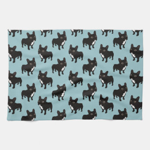 Brindle Frenchie likes to go for a walk Kitchen Towel