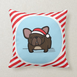 Brindle Frenchie on Candy Cane Stripes Throw Pillow