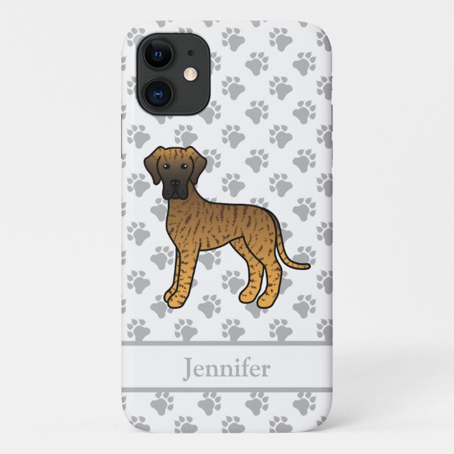 Brindle Great Dane Cute Cartoon Dog & Name Case-Mate iPhone Case (Back)