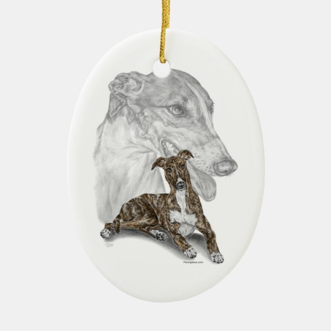 Brindle Greyhound Dog Art Ceramic Ornament (Front)