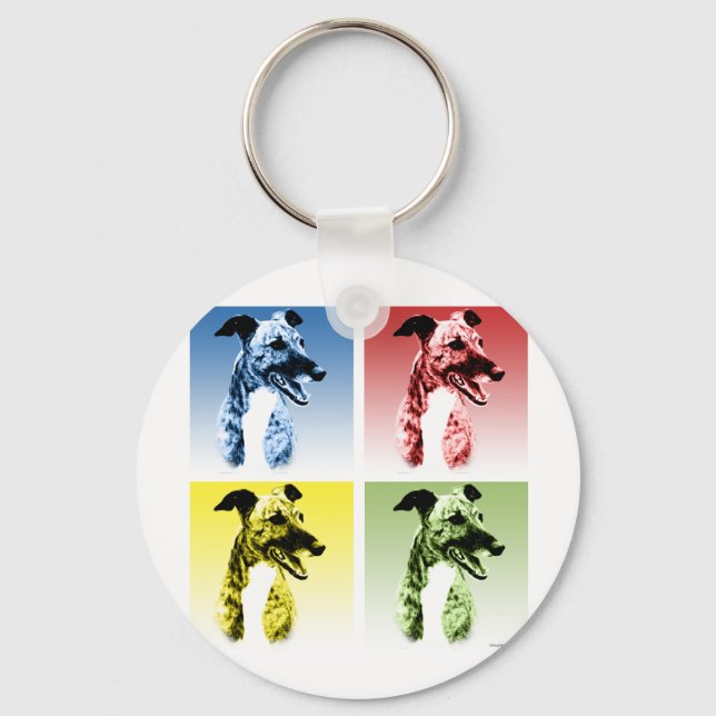 Brindle Greyhound Pop Art Keychain (Front)