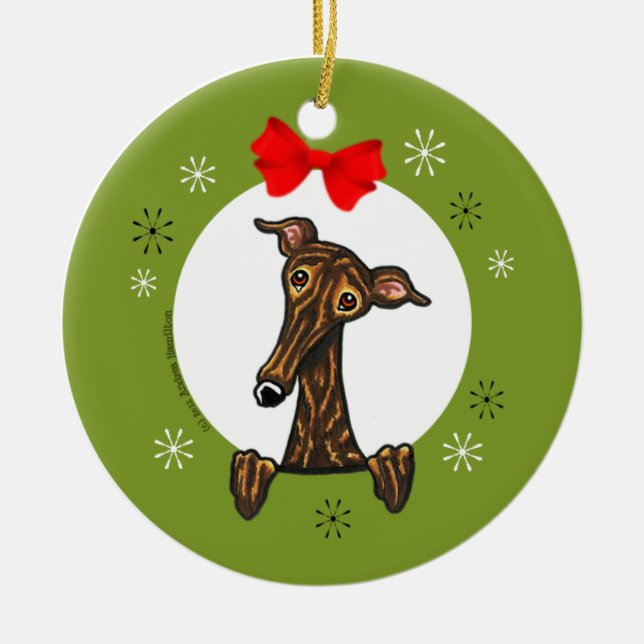 Brindle Greyhound Whippet Christmas Classic Ceramic Ornament (Front)
