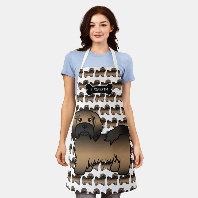 Brindle Havanese Cute Cartoon Dog Drawing & Name Apron (Worn)