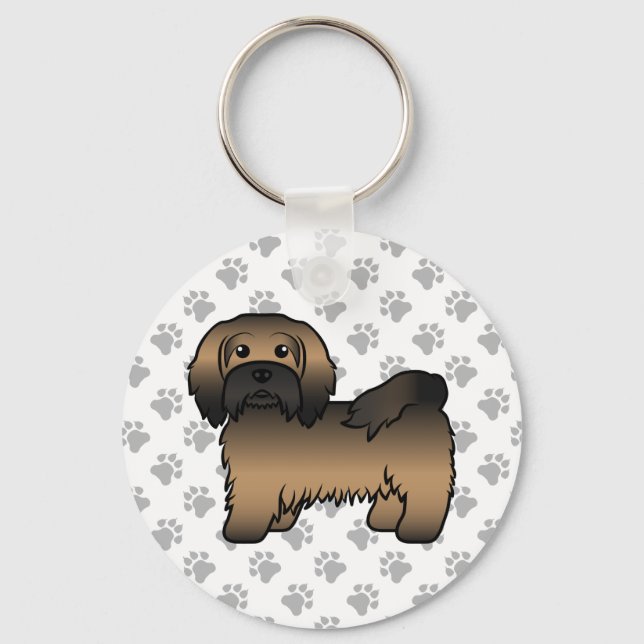 Brindle Havanese Cute Cartoon Dog Illustration Keychain (Front)