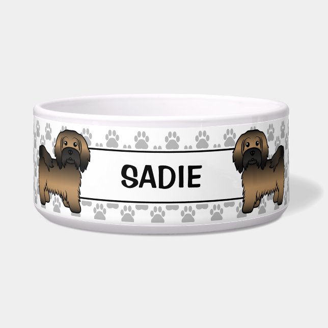 Brindle Havanese Cute Cartoon Dog & Paws & Name (Front)