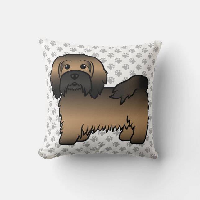 Brindle Havanese Cute Cartoon Dog & Paws Throw Pillow (Front)