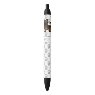 Brindle Long Coat Chihuahua Cartoon Dog & Name Black Ink Pen