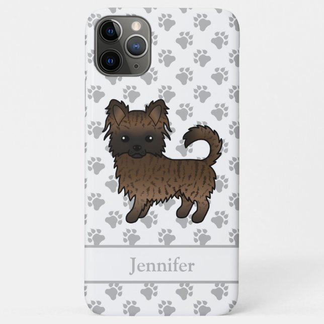 Brindle Long Coat Chihuahua Cartoon Dog & Name Case-Mate iPhone Case (Back)