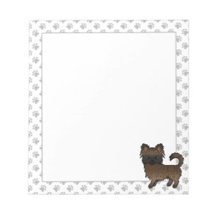 Brindle Long Coat Chihuahua Cartoon Dog & Paws Notepad