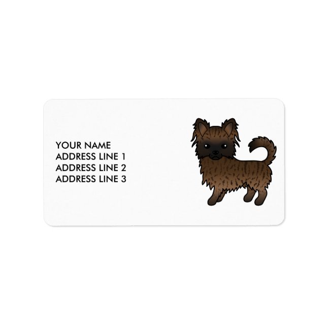 Brindle Long Coat Chihuahua Cute Cartoon Dog Label (Front)