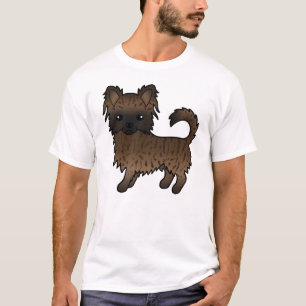 Brindle Long Coat Chihuahua Cute Cartoon Dog T-Shirt