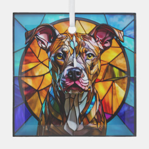 Brindle Pit Bull Dog "Stained Glass" Glass Ornament