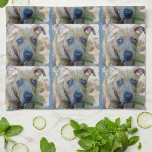 Brindle Pit Bull Puppy by Shirley Taylor Kitchen Towel