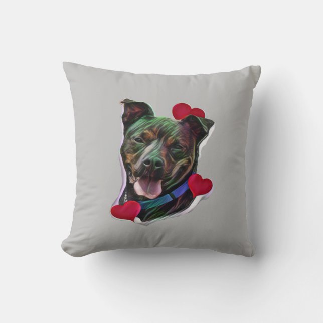 Brindle Pit Bull Staffordshire Heart Throw Pillow (Front)