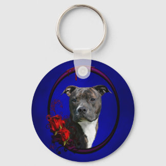 Brindle pitbull with roses keychain